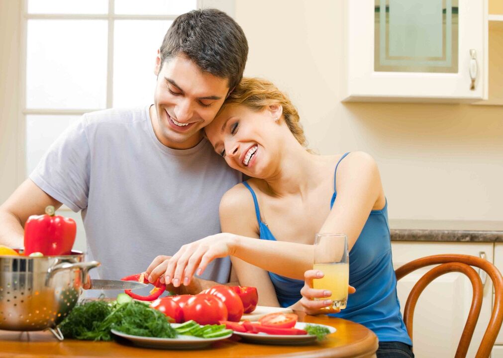 the couple preparing vegetables to increase male potency
